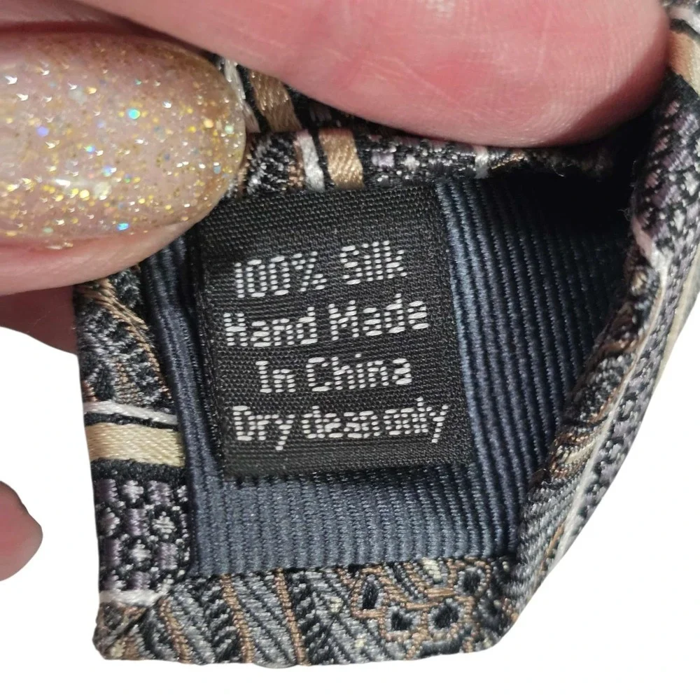 Pronto Uomo Platinum Paisley Silk Tie Mens Woven Striped Pattern Gray‎ Gold